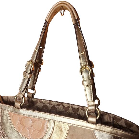 Coach Y2K Vintage Gold Metallic Mosaic Patchwork Signature Tote 